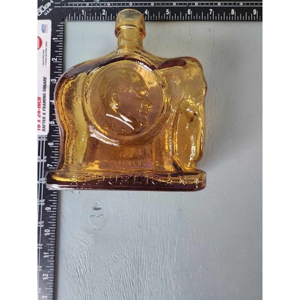 Vintage 1968 Wheaton Glass Presidential Campaign Bottles Elephant Nixon Amber